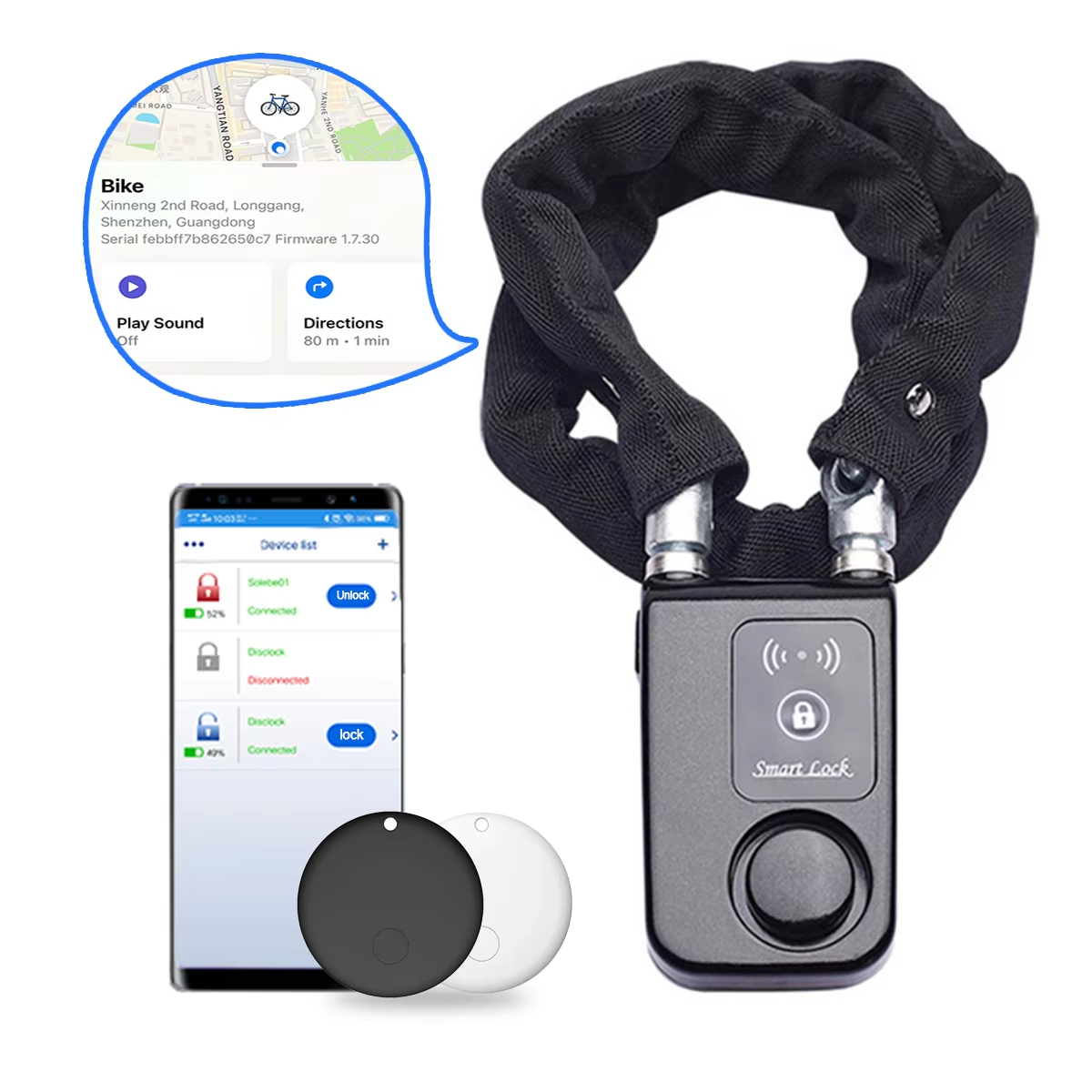 Commuter Bike Lock - 110dB Alarm Bike Chain Lock with